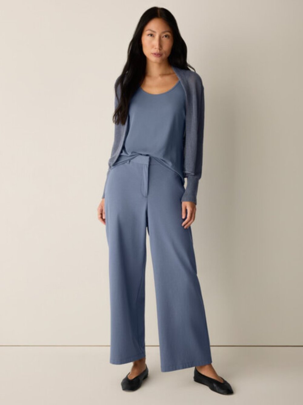 Eileen Fisher Stretch Silk Jersey Scoop Neck in Blue Slate size L